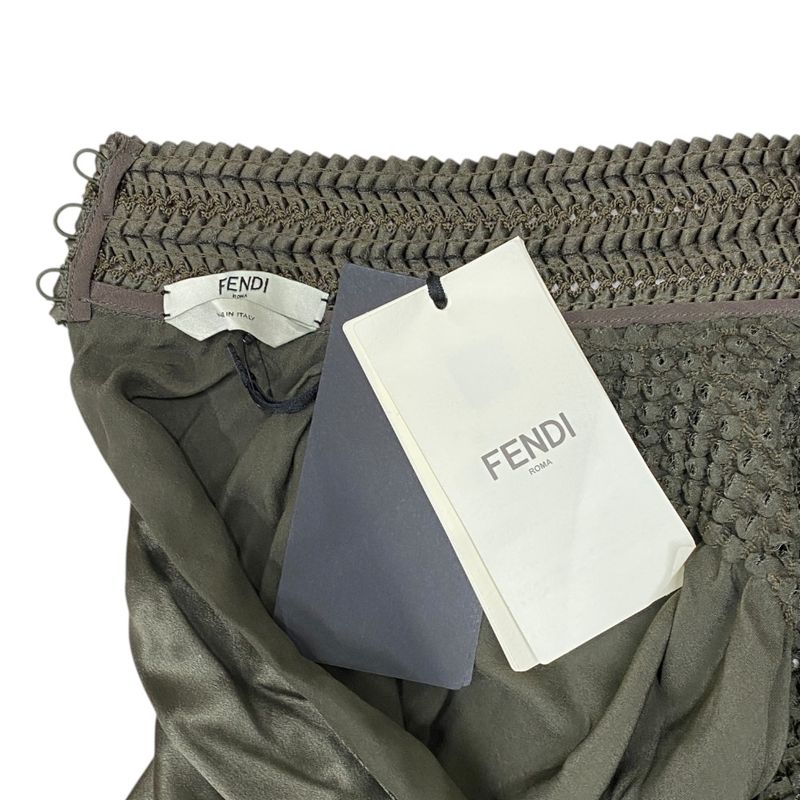 Unused Fendi Silk Romper Mini Dress Mini Dress Back Open Knitted Fabric Khaki