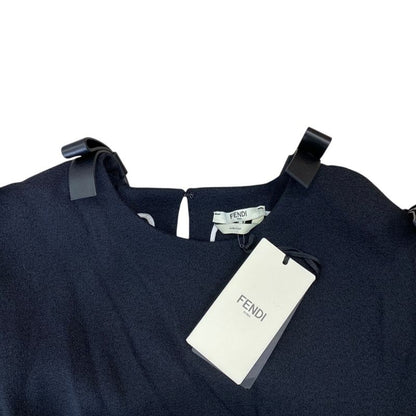 Unused Fendi One Piece Mini Dress Open Shoulder Leather Ribbon Slit Black