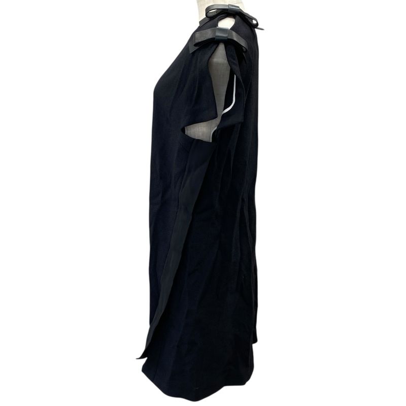 Unused Fendi One Piece Mini Dress Open Shoulder Leather Ribbon Slit Black