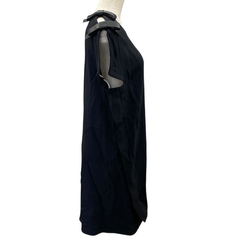 Unused Fendi One Piece Mini Dress Open Shoulder Leather Ribbon Slit Black