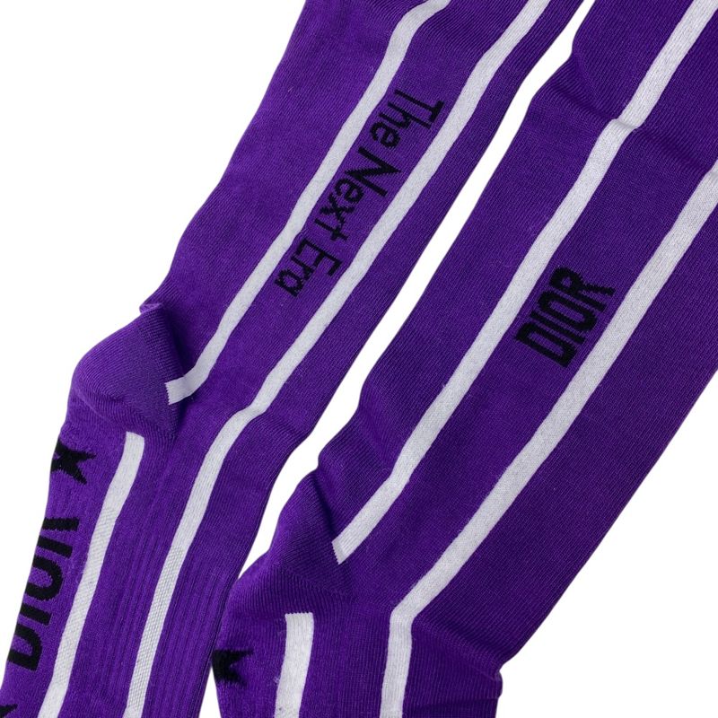 Unused Dior Socks Next Era Knee High Socks Logo Cotton Purple White 25sod500l200