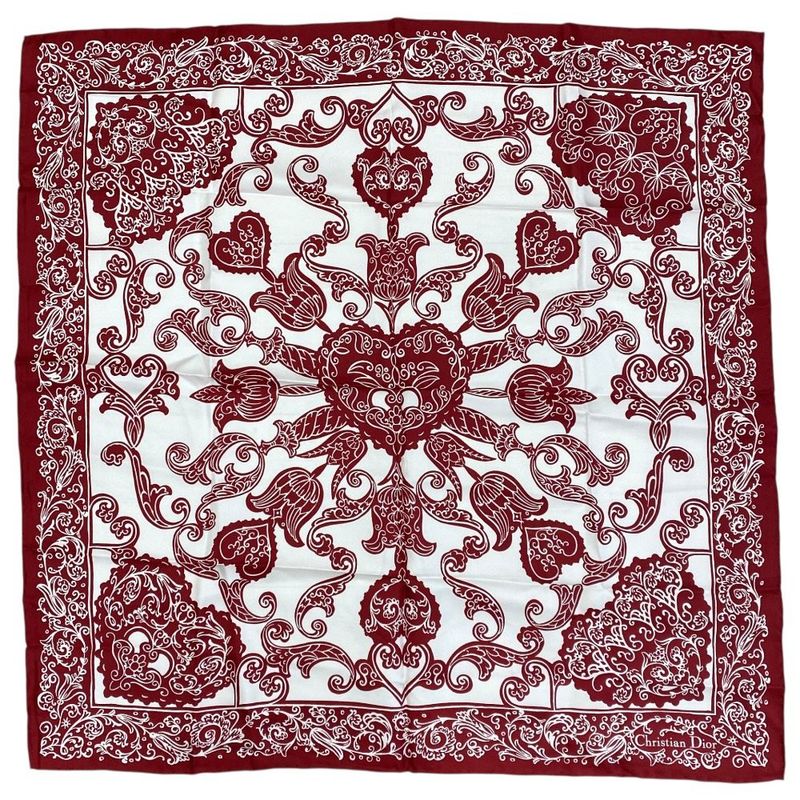 Christian Dior Scarf Accessory Silk Logo Bandana Pattern All Over Pattern White