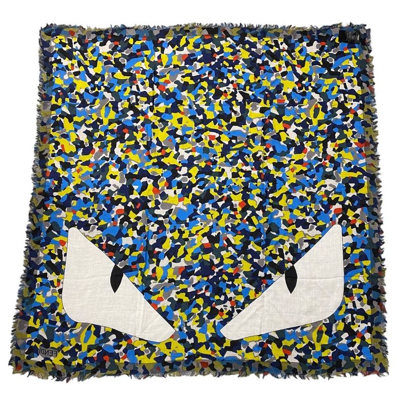 Fendi Bugs Monster Scarf Shawl Large Accessory Silk Logo All Over Pattern
