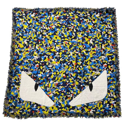 Fendi Bugs Monster Scarf Shawl Large Accessory Silk Logo All Over Pattern