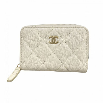 Chanel Coin Case Matelasse Caviar Skin White Chien Pan Gold Hardware Women's