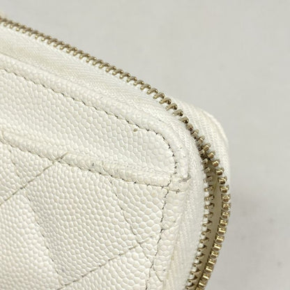 Chanel Coin Case Matelasse Caviar Skin White Chien Pan Gold Hardware Women's