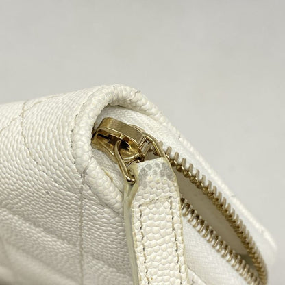 Chanel Coin Case Matelasse Caviar Skin White Chien Pan Gold Hardware Women's