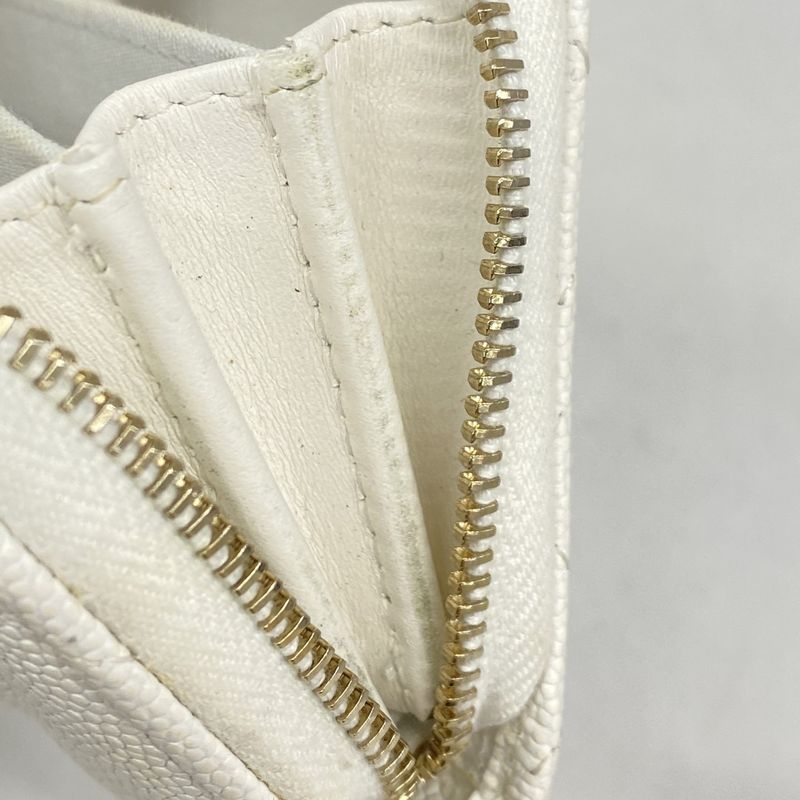 Chanel Coin Case Matelasse Caviar Skin White Chien Pan Gold Hardware Women's