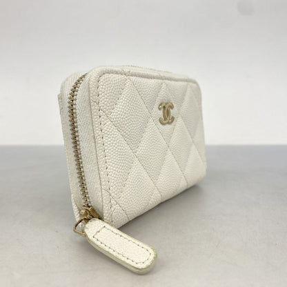 Chanel Coin Case Matelasse Caviar Skin White Chien Pan Gold Hardware Women's