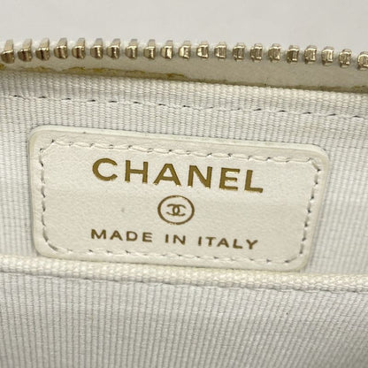 Chanel Coin Case Matelasse Caviar Skin White Chien Pan Gold Hardware Women's