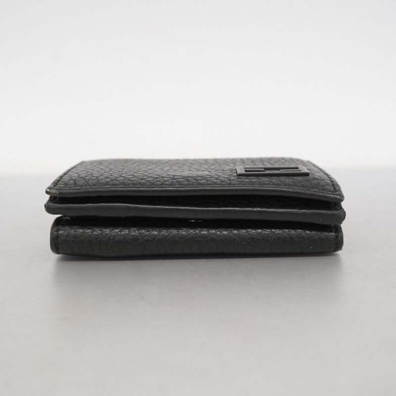 Fendi Trifold Wallet Leather Black Silver Hardware Men's