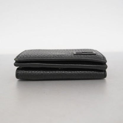 Fendi Trifold Wallet Leather Black Silver Hardware Men's