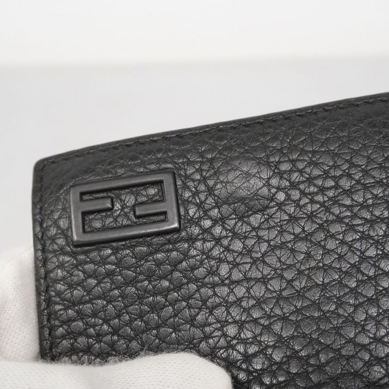 Fendi Trifold Wallet Leather Black Silver Hardware Men's