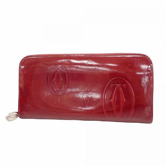 Cartier Long Wallet Happy Birthday Enamel Bordeaux Silver Hardware Women's