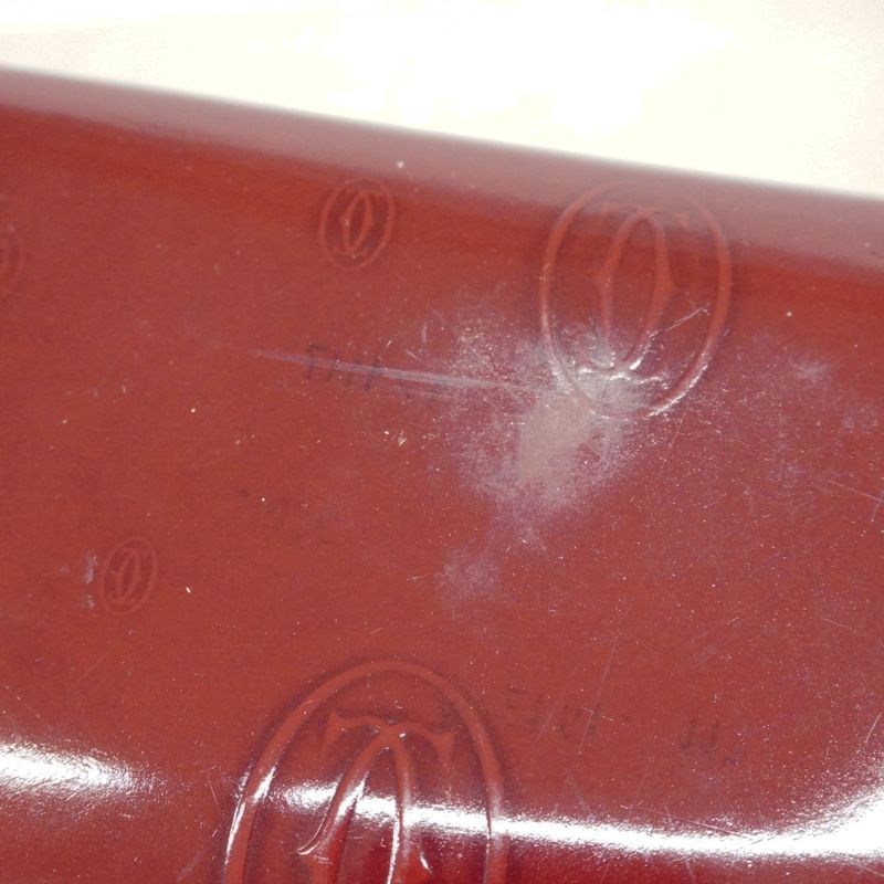 Cartier Long Wallet Happy Birthday Enamel Bordeaux Silver Hardware Women's