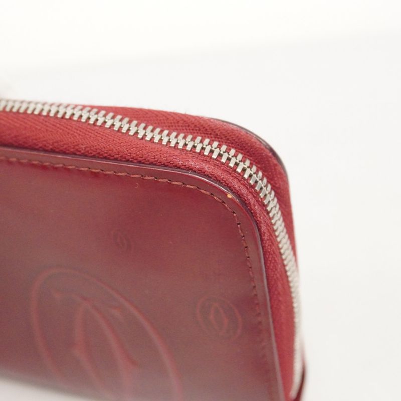 Cartier Long Wallet Happy Birthday Enamel Bordeaux Silver Hardware Women's