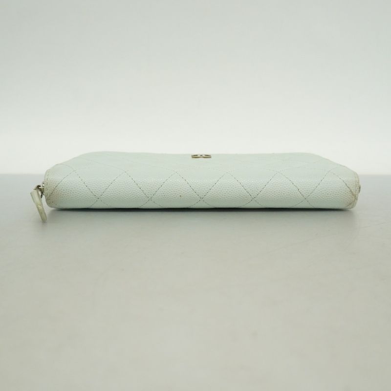 Chanel Long Wallet Matelasse Caviar Skin Light Blue Silver Hardware Women's