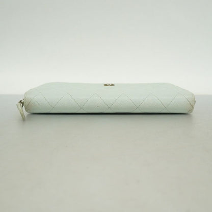 Chanel Long Wallet Matelasse Caviar Skin Light Blue Silver Hardware Women's