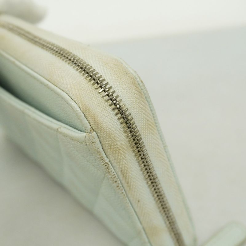 Chanel Long Wallet Matelasse Caviar Skin Light Blue Silver Hardware Women's