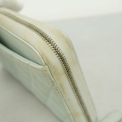 Chanel Long Wallet Matelasse Caviar Skin Light Blue Silver Hardware Women's