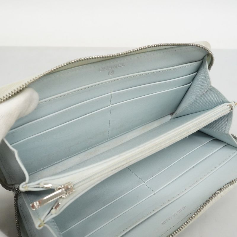 Chanel Long Wallet Matelasse Caviar Skin Light Blue Silver Hardware Women's