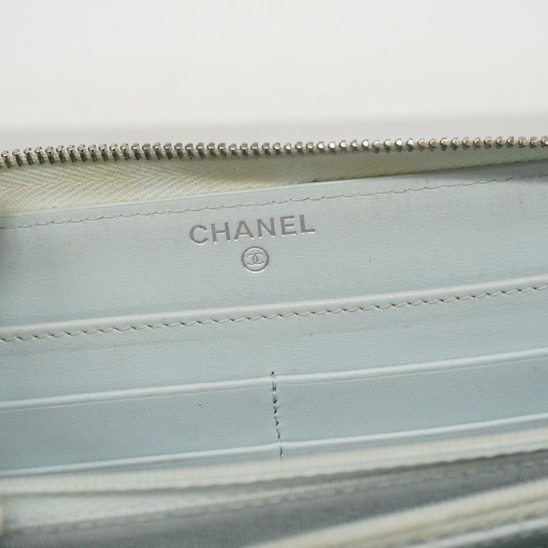 Chanel Long Wallet Matelasse Caviar Skin Light Blue Silver Hardware Women's