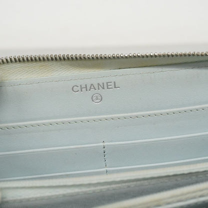 Chanel Long Wallet Matelasse Caviar Skin Light Blue Silver Hardware Women's