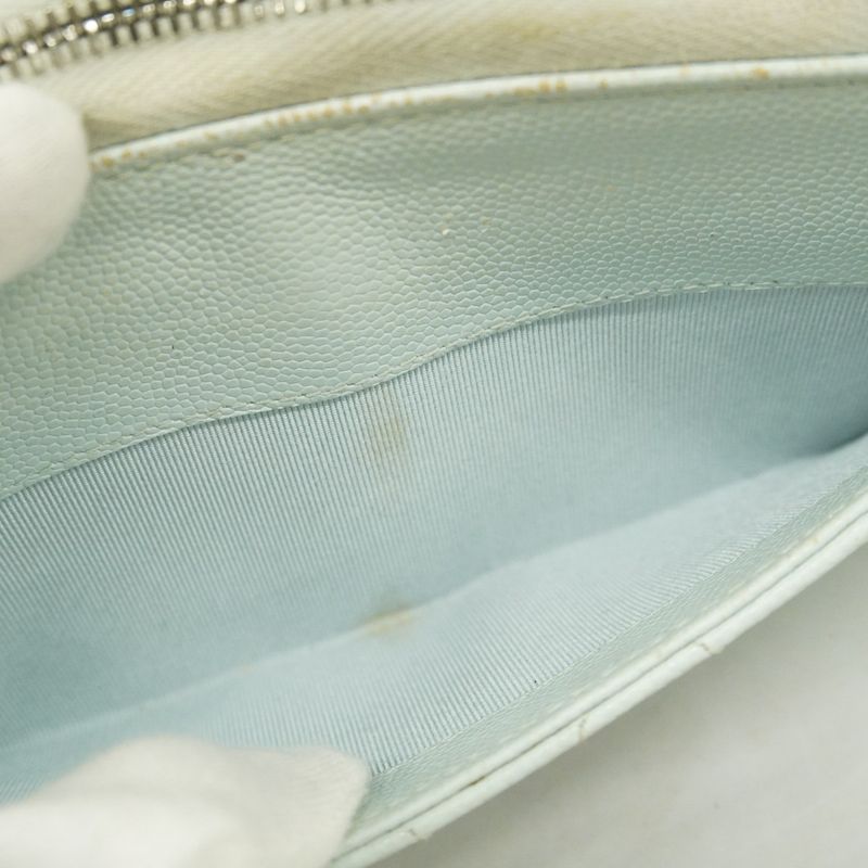 Chanel Long Wallet Matelasse Caviar Skin Light Blue Silver Hardware Women's