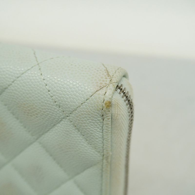 Chanel Long Wallet Matelasse Caviar Skin Light Blue Silver Hardware Women's