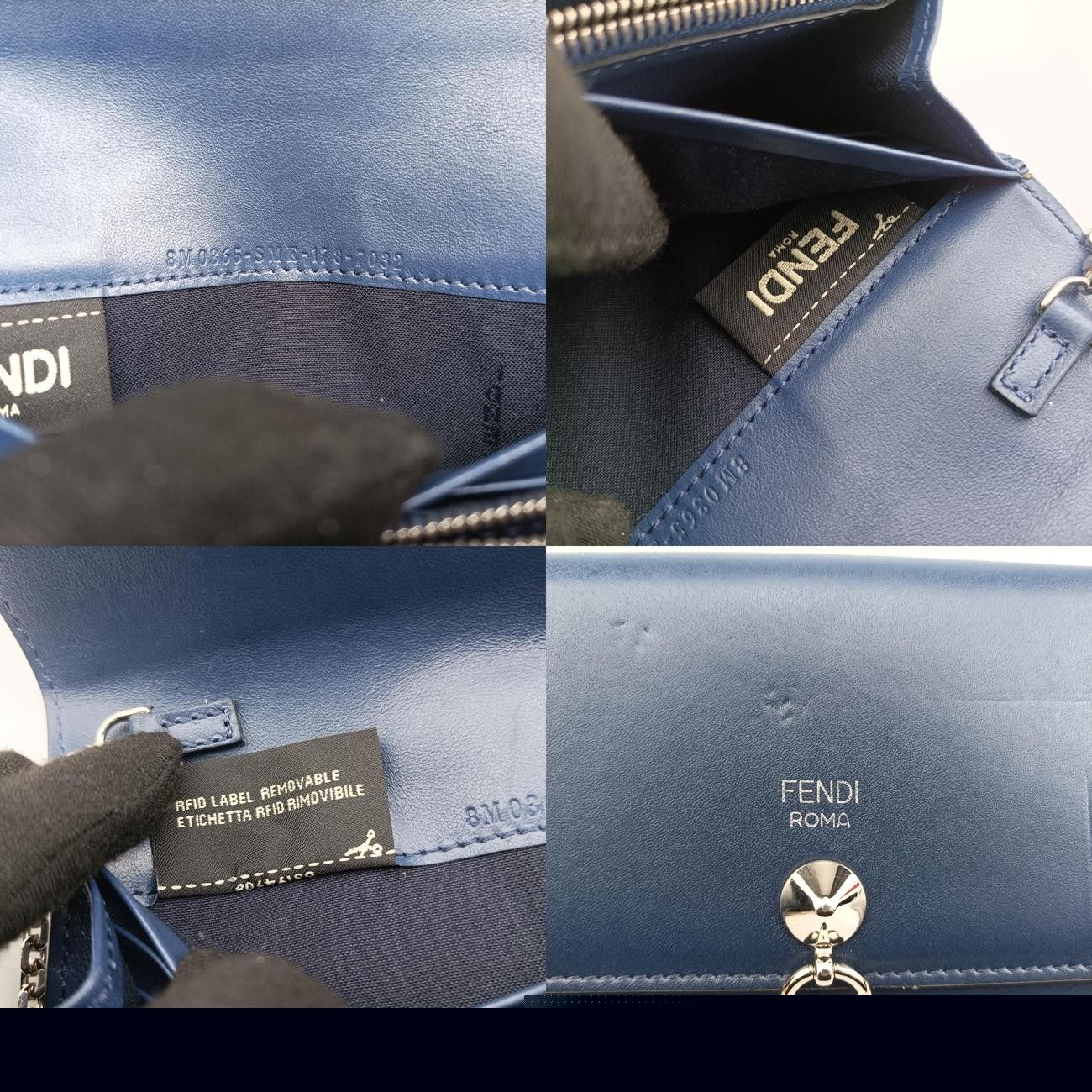 Fendi Monster Eyes Continental Blue Leather 8m0365-Sme-178-7032