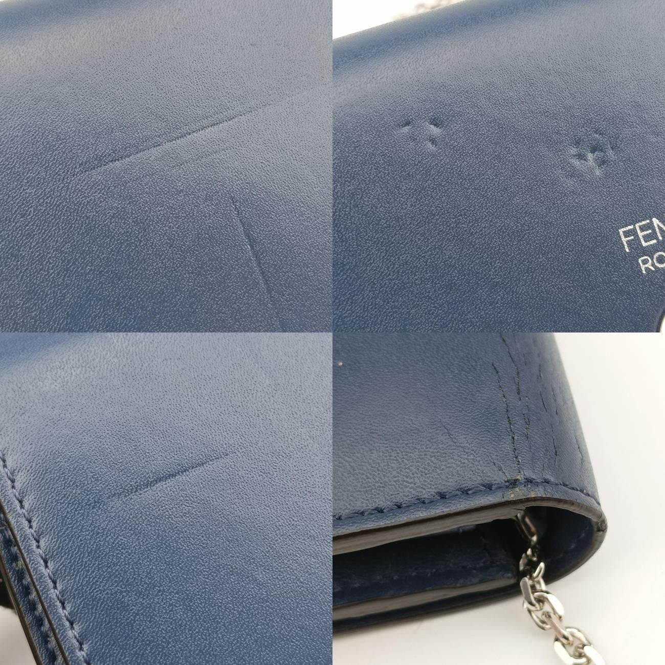 Fendi Monster Eyes Continental Blue Leather 8m0365-Sme-178-7032