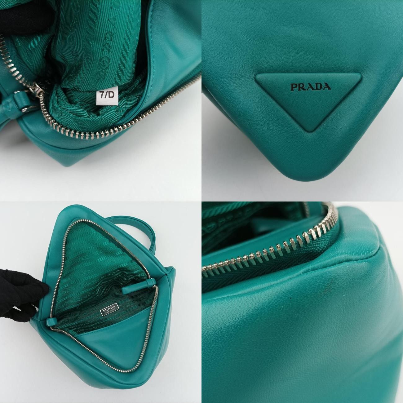 Prada Padded Nappa Triangle Green Leather 1ba315 7/D