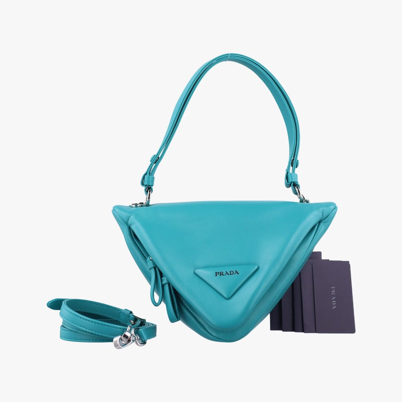 Prada Padded Nappa Triangle Green Leather 1ba315 7/D