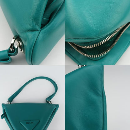 Prada Padded Nappa Triangle Green Leather 1ba315 7/D