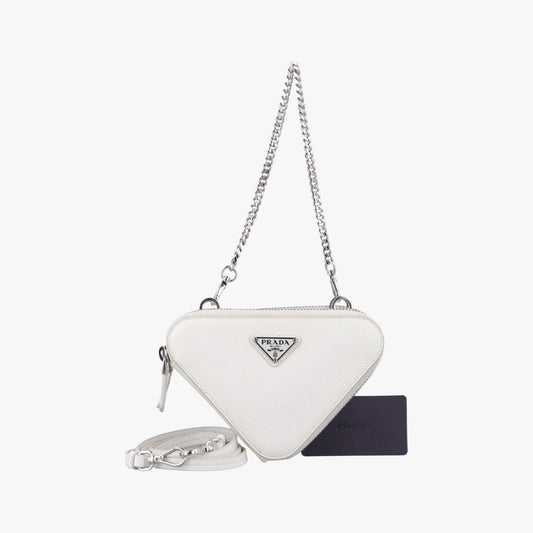 Prada Triangle Logo White Saffiano Leather 1nr015 234