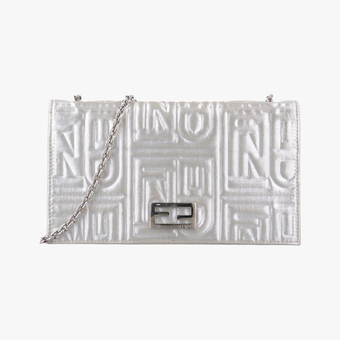Fendi Embossed Logo Silver Canvas 8m0219 2289-8m0219-Zdk-089