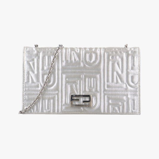 Fendi Embossed Logo Silver Canvas 8m0219 2289-8m0219-Zdk-089