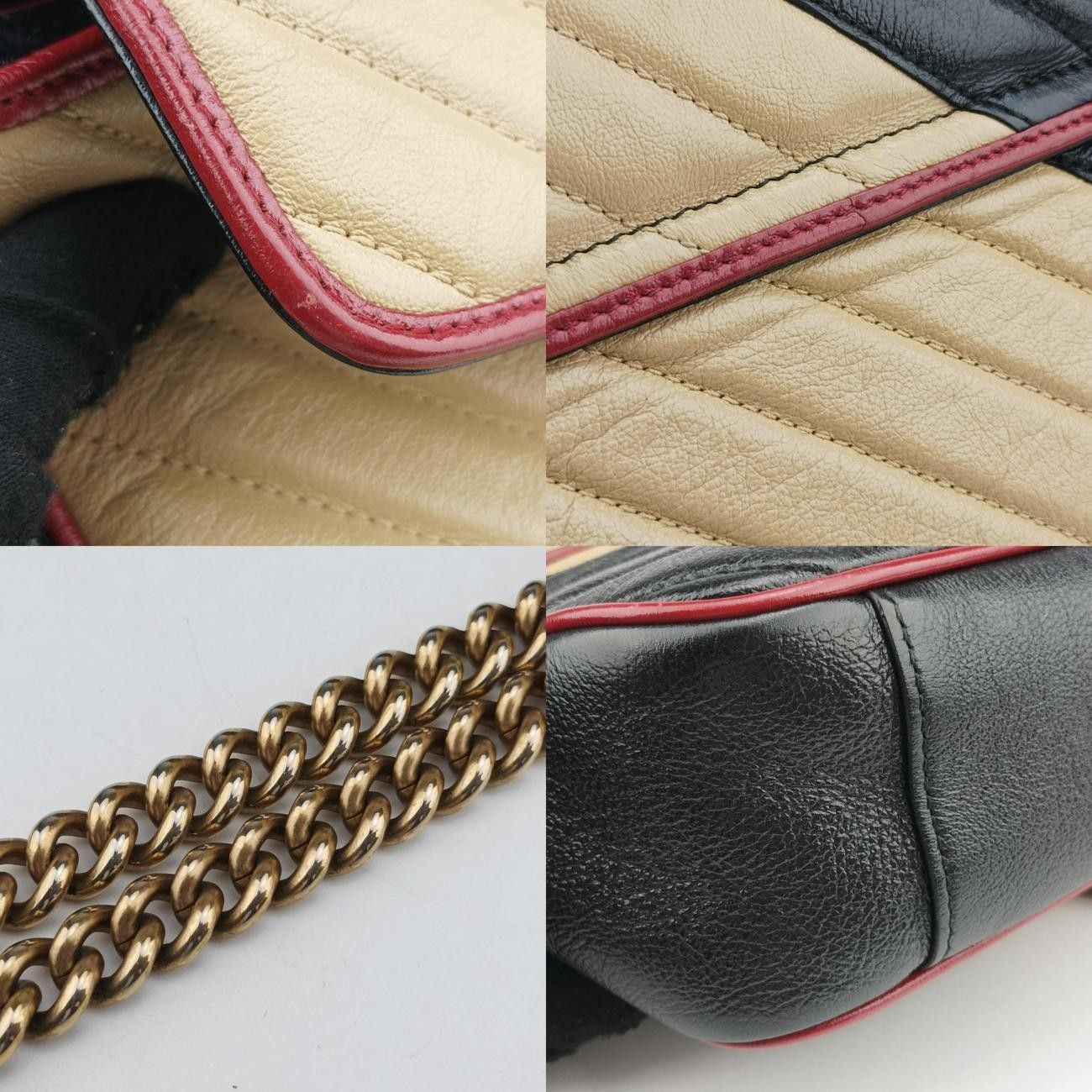 Guccigucciggmarmont Black X Beige X Red Leather 443497