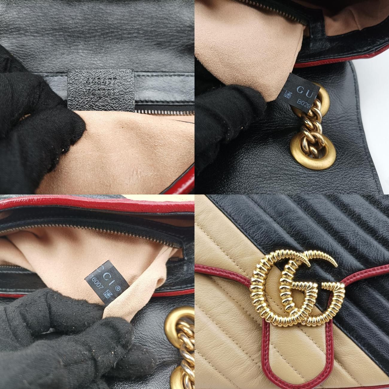 Guccigucciggmarmont Black X Beige X Red Leather 443497
