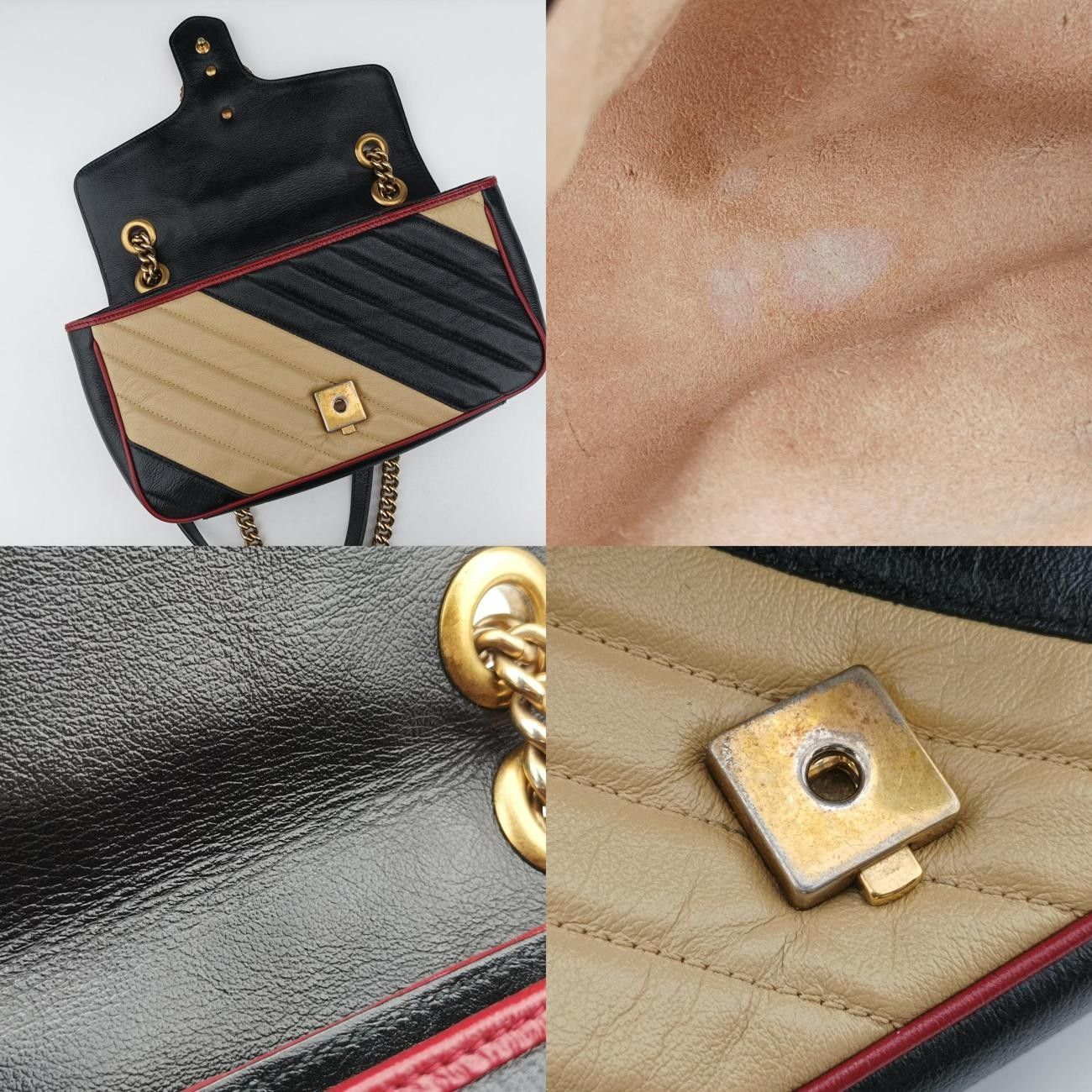 Guccigucciggmarmont Black X Beige X Red Leather 443497