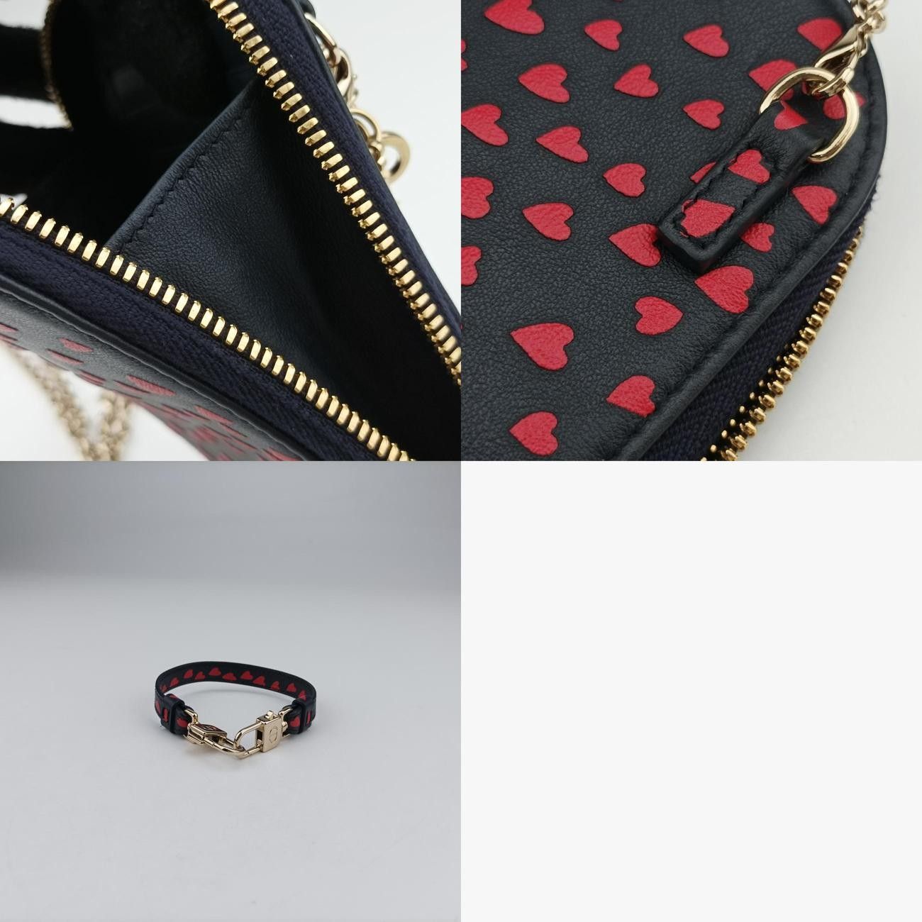 Christian Dior Phone Holder Smartphone Case Heart Navy X Red Leather 43-Ma-0231