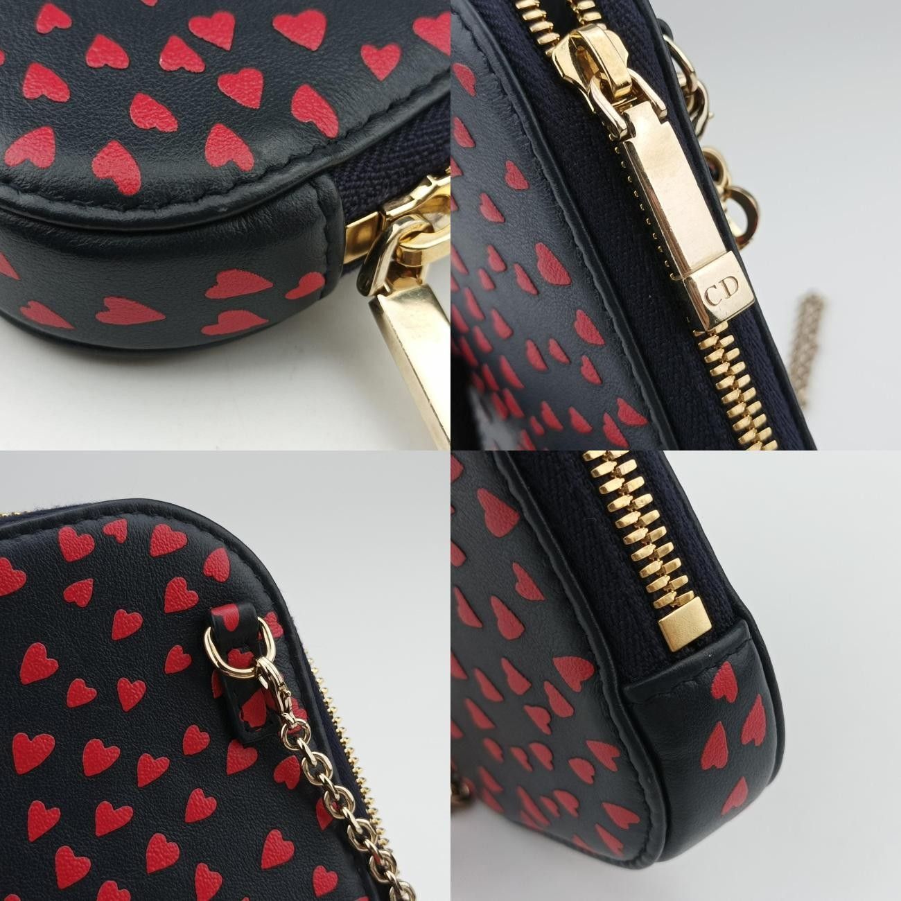 Christian Dior Phone Holder Smartphone Case Heart Navy X Red Leather 43-Ma-0231