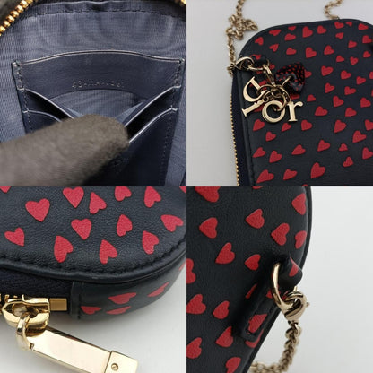 Christian Dior Phone Holder Smartphone Case Heart Navy X Red Leather 43-Ma-0231
