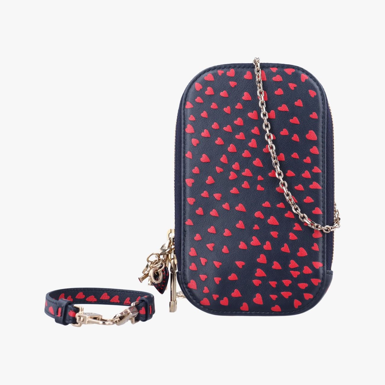 Christian Dior Phone Holder Smartphone Case Heart Navy X Red Leather 43-Ma-0231