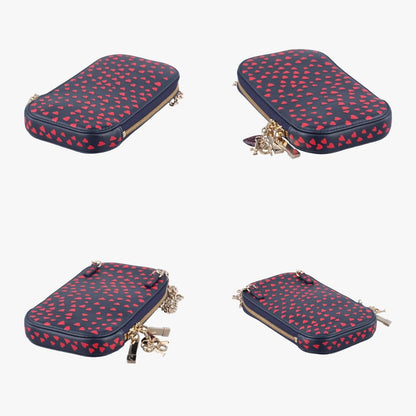 Christian Dior Phone Holder Smartphone Case Heart Navy X Red Leather 43-Ma-0231