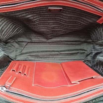 Prada Business Bag Briefcase Red Saffiano Leather 2ve363 7 D