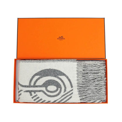 Hermes Muffler - Dore Bagle Gray - 100% Cashmere Fringe Accessories