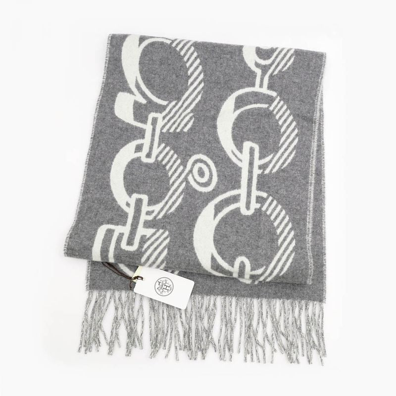 Hermes Muffler - Dore Bagle Gray - 100% Cashmere Fringe Accessories