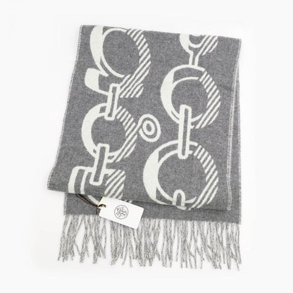 Hermes Muffler - Dore Bagle Gray - 100% Cashmere Fringe Accessories