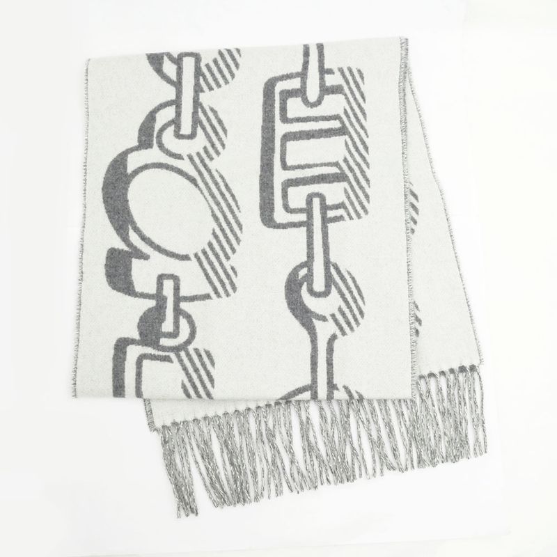 Hermes Muffler - Dore Bagle Gray - 100% Cashmere Fringe Accessories